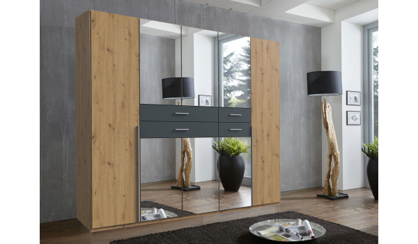 Armoire 225 cm avec miroirs et tiroirs