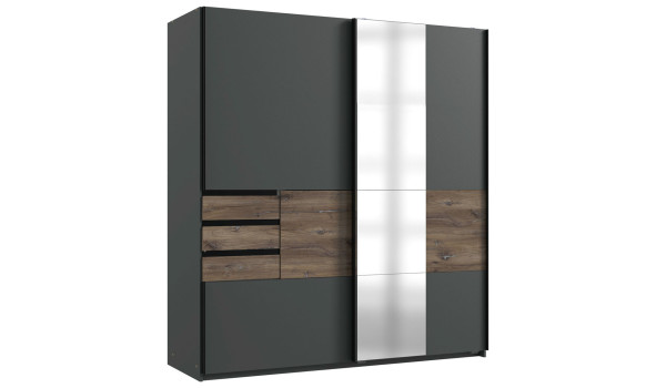Armoire portes coulissantes graphite et chêne flagstaff