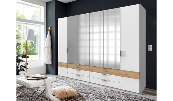 Armoire dressing blanc et bois avec 6 tiroirs