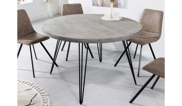 Table ronde en bois massif de manguier grisé