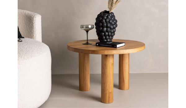 Table basse ronde 60 cm en bois d'hévéa