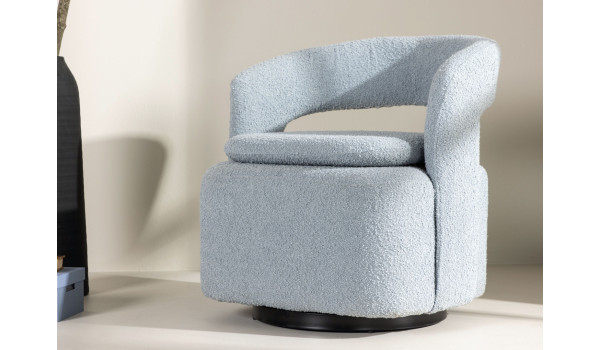 Fauteuil rotatif en tissu bouclé bleu clair
