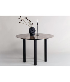 Table ronde en verre couleur marbre marron