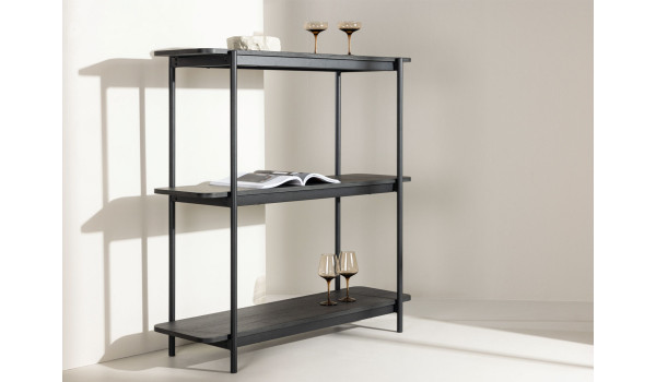 Meuble étagère imitation bois et métal noir