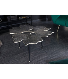Table basse argentée feuille gingko