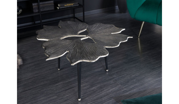 Table basse argentée feuille gingko