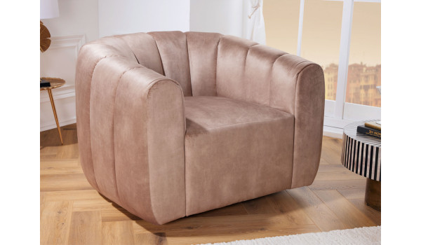 Fauteuil rotatif en velours champagne et grège