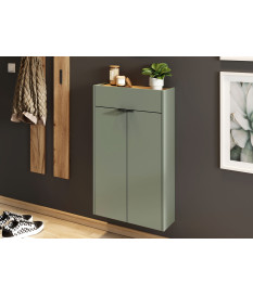 Petit meuble de rangement mural vert sauge et bois