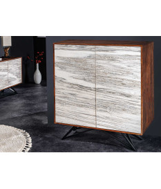 Bahut en acacia et placage de feuille de pierre blanc