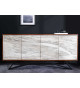 Buffet 175 cm acacia et feuille de pierre marbrée blanc