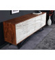 Buffet 175 cm acacia et feuille de pierre marbrée blanc