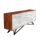 Buffet 175 cm acacia et feuille de pierre marbrée blanc