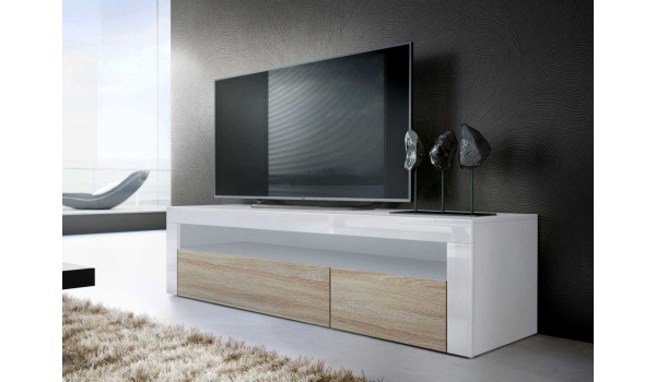 Meuble TV Design Laqué 2 Portes 1 Niche