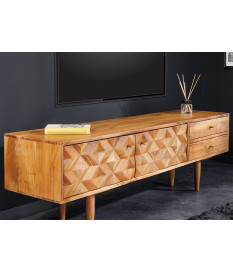 Meuble TV 145 cm acacia et métal doré