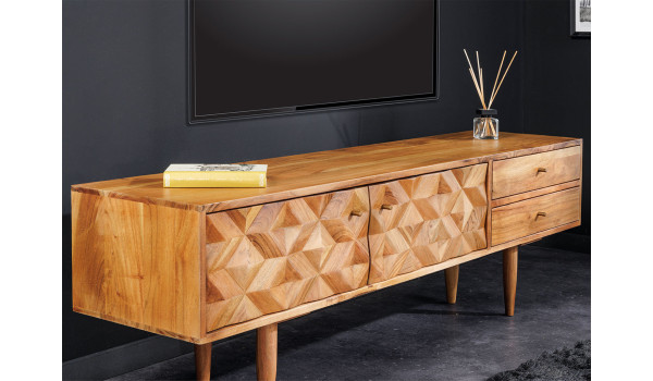 Meuble TV 145 cm acacia et métal doré