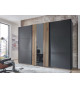 Armoire dressing 3 portes verre gris, graphite et chêne artisan