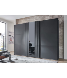 Armoire contemporaine 300 cm graphite et verre gris