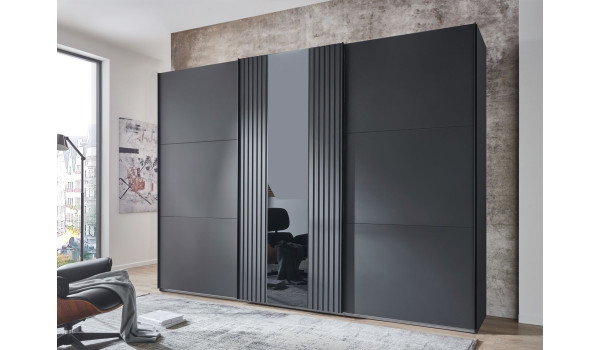 Armoire contemporaine 300 cm graphite et verre gris