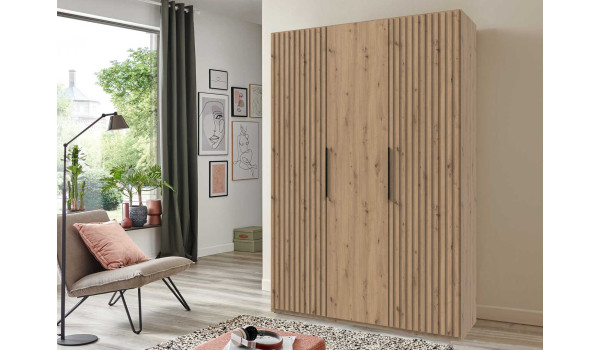 Armoire 3 portes 150 cm chêne artisan