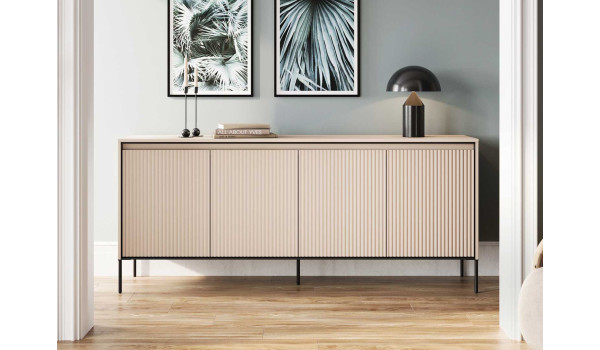Grand buffet 4 portes striées couleur beige sable