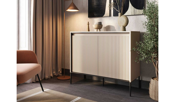 Commode 2 portes façades rainurées beige sable