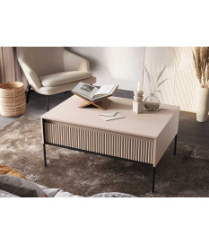 Table basse avec rangement beige sable et métal noir