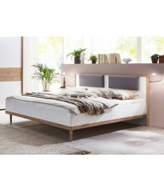 Lit 180x200 blanc et chêne avec coussin