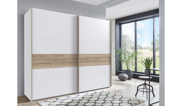Armoire de chambre blanche & bois portes coulissantes
