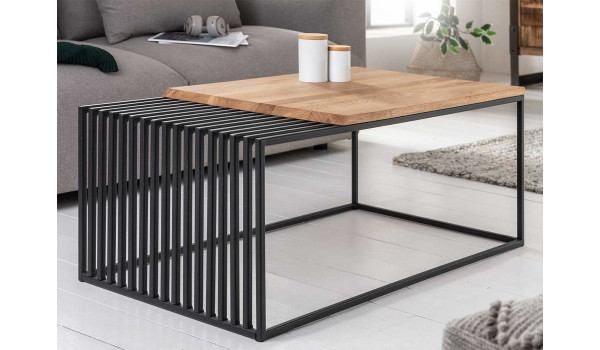 Table basse 100 cm chêne et métal noir