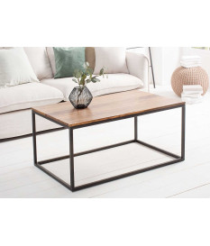 Table basse en métal noir et plateau en sesham