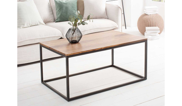 Table basse en métal noir et plateau en sesham