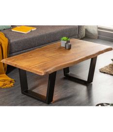Table basse plateau acacia et pieds en métal