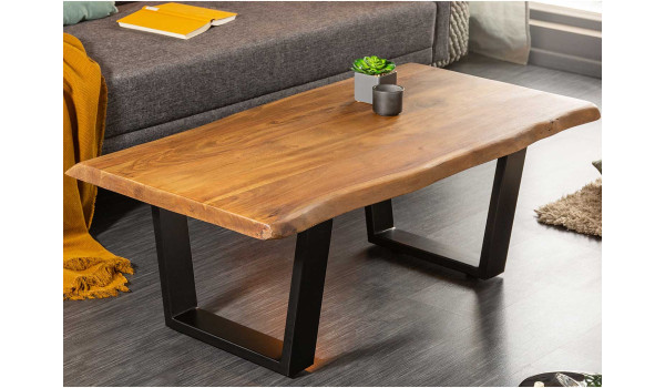 Table basse plateau acacia et pieds en métal