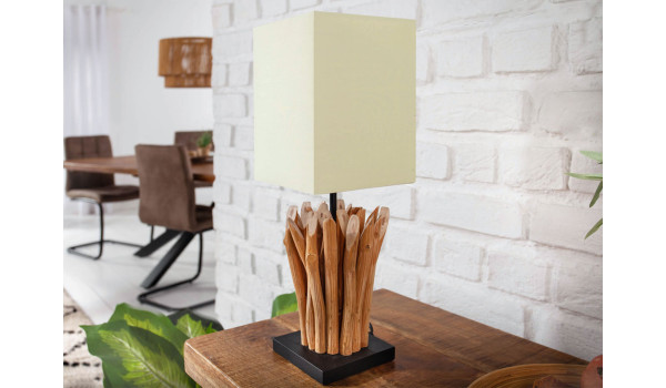 2 Lampes de table en bois flotté et lin beige