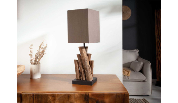 2 Lampes décoratives en bois et lin