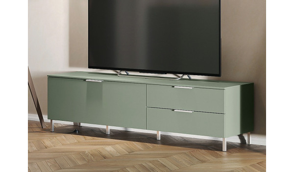 Banc TV vert sauge et métal
