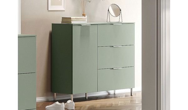 Commode vert sauge 1 porte 3 tiroirs