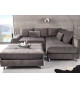 Canapé d'angle gris XXL avec pouf
