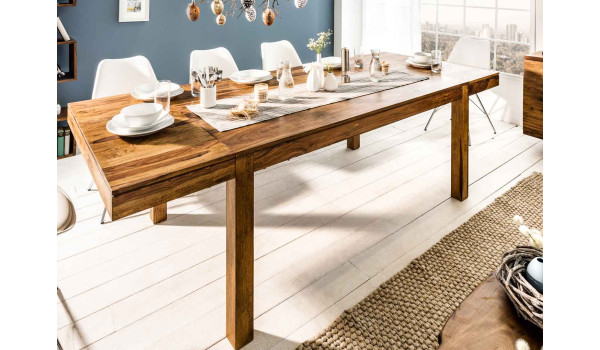 Table de repas en bois massif avec 2 allonges 160-240 cm