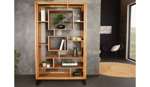 Meuble étagère en bois d'acacia massif