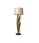 Lampe sur pied en bois de Teck et abat jour en lin beige