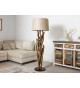 Lampe sur pied en bois de Teck et abat jour en lin beige