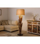 Lampe sur pied en bois de Teck et abat jour en lin beige