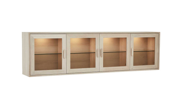 Vitrine murale Chêne blanchi avec éclairage 4 portes