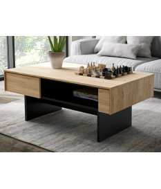 Table basse bois et noir avec rangement