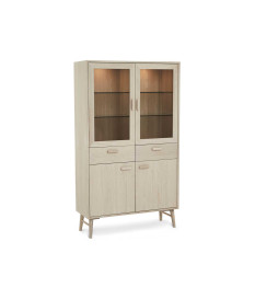 Buffet vitrine 4 portes avec éclairage & 2 tiroirs Chêne blanchi