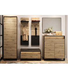 Mobilier d'entrée bois et noir pour manteaux et chaussures
