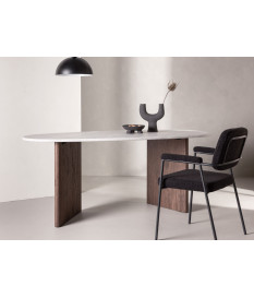 Table de repas imitation pierre et bois foncé