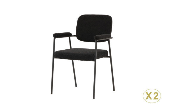 Chaises en métal et tissu bouclé noir