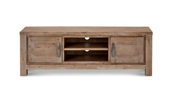 Meuble TV moderne 160 cm Acacia brun brossé